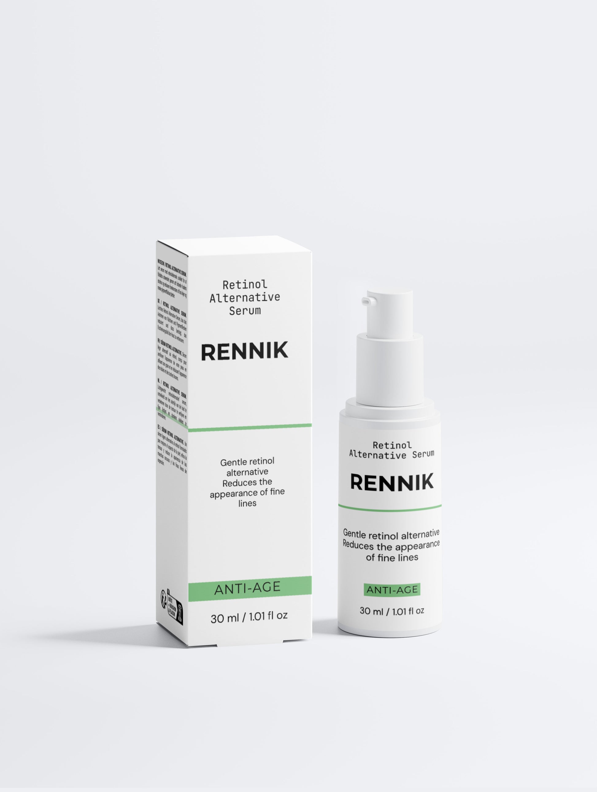 Rennik Retinol Alternative Serum bottle and packaging on a white background